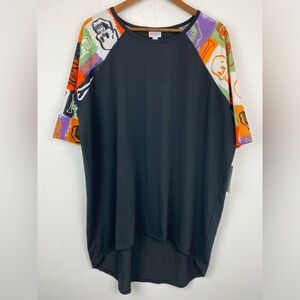 Lularoe size Large Women’s Black Multicolor Skulls Bones Raglan Sleeve Shirt